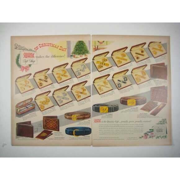 Vintage 1953 Swank Mens Accessories Print Ad 2 Pages Christmas Gift Shop - Picture 1 of 2